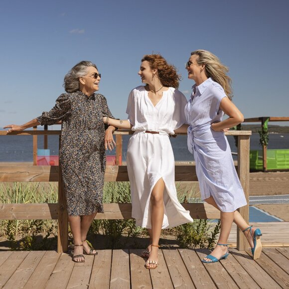 Women's Brown and White Heeled Sandal - Picture 4 of 7